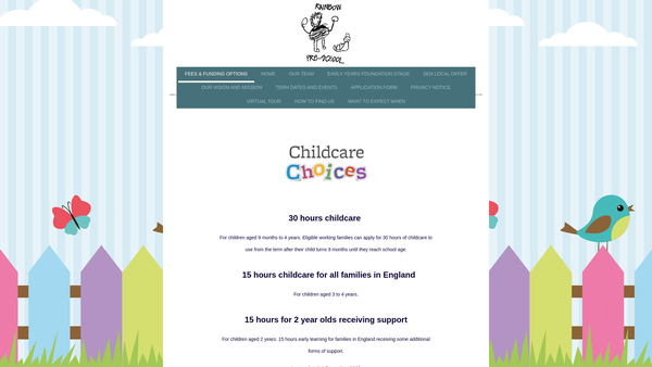 Screenshot of the Rainbow Pre School (Stoke Poges) website