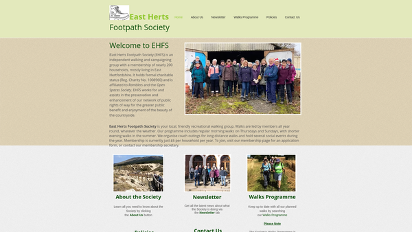 Screenshot of the East Herts Footpath Society website