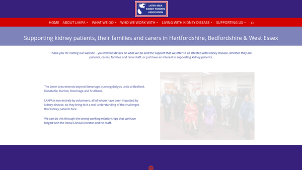 Screenshot of the Lister Area Kidney Patients Association website