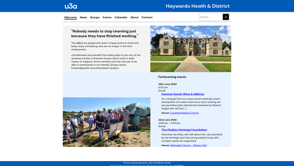 Screenshot of the The Haywards Heath And District University Of The Third Age website