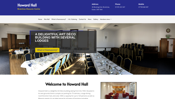 Screenshot of the Howard Hall Masonic Club Charity website