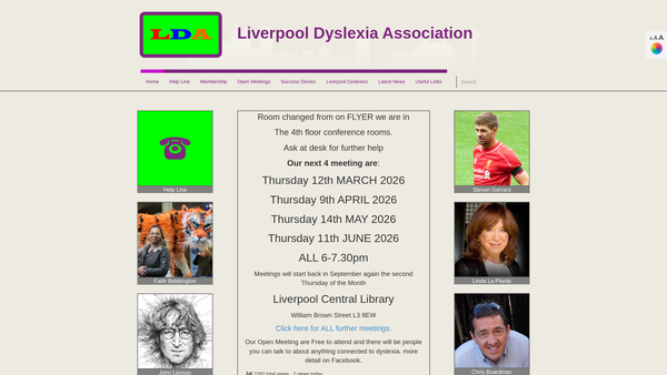Screenshot of the Liverpool Dyslexia Association website