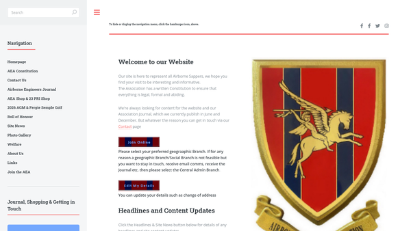 Screenshot of the Airborne Engineers Association website