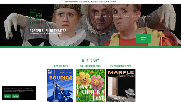 Screenshot of the The Garden Suburb Theatre website