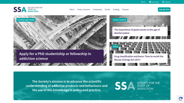 Screenshot of the The Society For The Study Of Addiction website