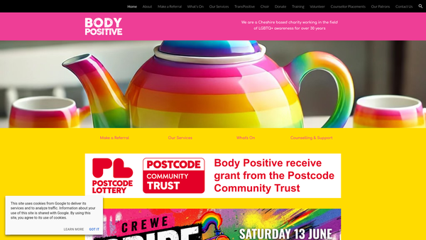 Screenshot of the Body Positive Cheshire And North Wales website
