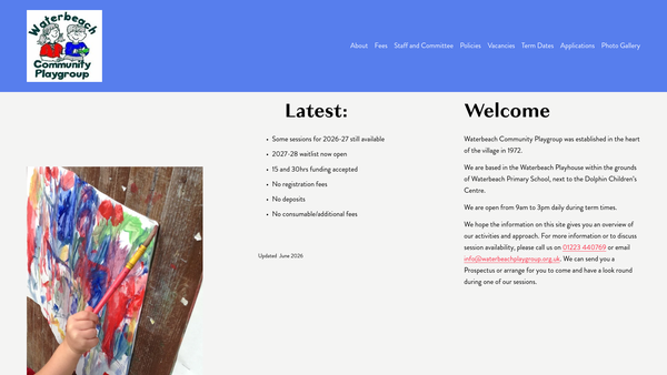 Screenshot of the Waterbeach Community Playgroup website
