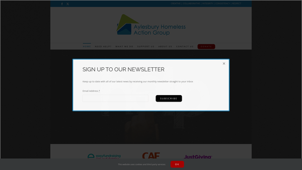 Screenshot of the Aylesbury Homeless Action Group website