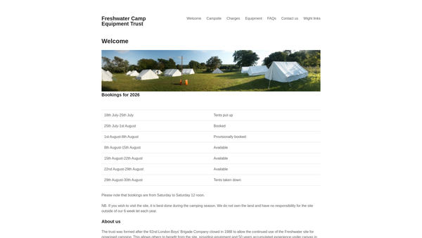 Screenshot of the The Freshwater Camp Equipment Trust website