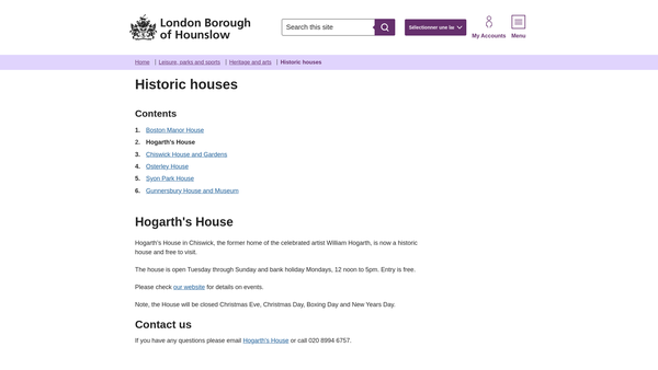 Screenshot of the Hogarth's House website