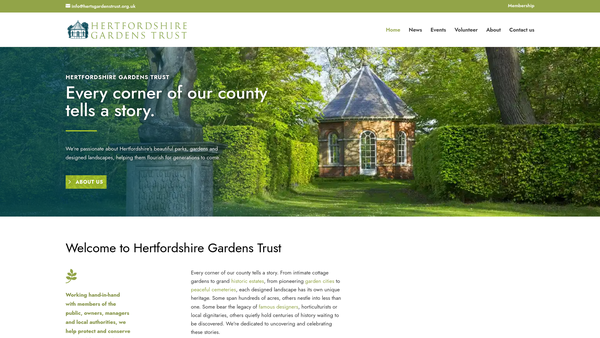 Screenshot of the The Hertfordshire Gardens Trust website
