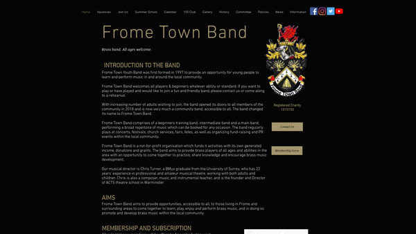 Screenshot of the Frome Town Band website