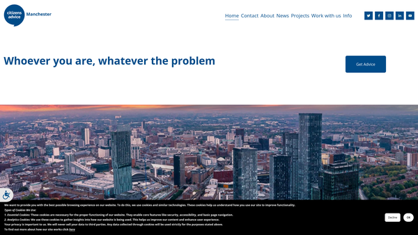 Screenshot of the Citizens Advice Manchester website