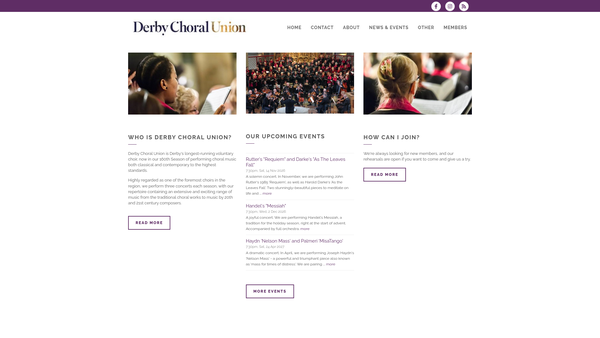 Screenshot of the Derby Choral Union website
