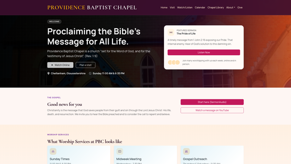 Screenshot of the Providence Baptist Chapel, Cheltenham website