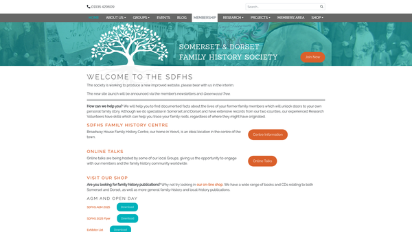 Screenshot of the The Somerset And Dorset Family History Society website