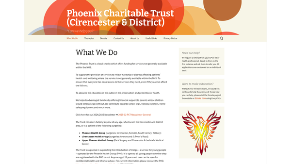 Screenshot of the The Phoenix Charitable Trust website