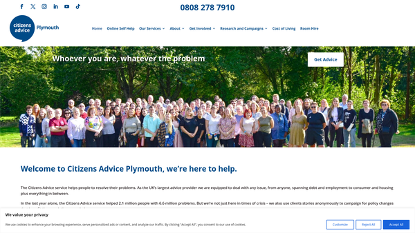 Screenshot of the Plymouth Citizens Advice Bureaux website