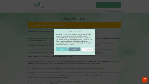 Screenshot of the Salt South West website