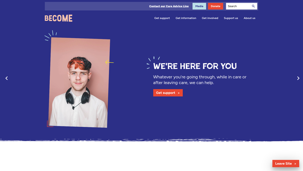 Screenshot of the Become Charity website