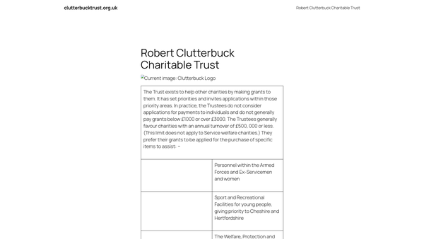 Screenshot of the The Robert Clutterbuck Charitable Trust website