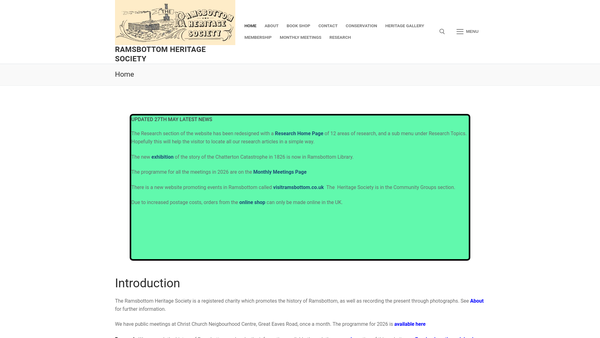 Screenshot of the Ramsbottom Heritage Society website