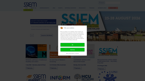 Screenshot of the The Society For The Study Of Inborn Errors Of Metabolism website