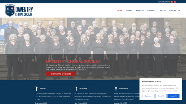 Screenshot of the Daventry Choral Society website