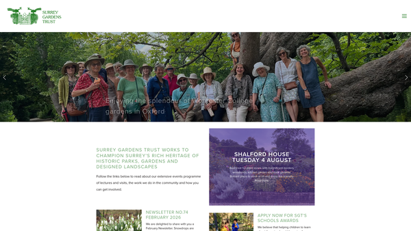 Screenshot of the Surrey Gardens Trust website