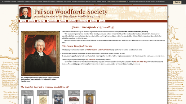 Screenshot of the The Parson Woodforde Society website