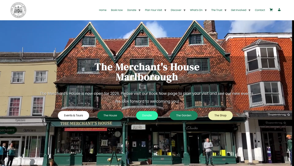 Screenshot of the The Merchant's House (Marlborough) Trust website