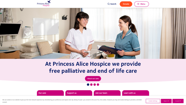 Screenshot of the Princess Alice Hospice website