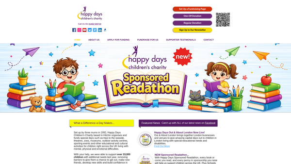 Screenshot of the Happy Days Childrens Charity website