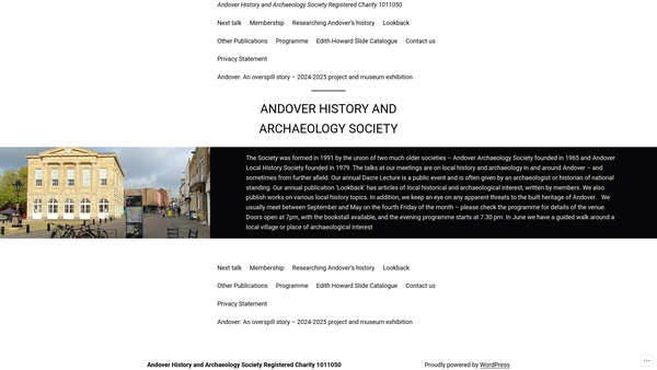 Screenshot of the Andover History And Archaeology Society website