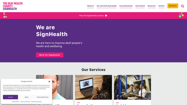 Screenshot of the Signhealth website