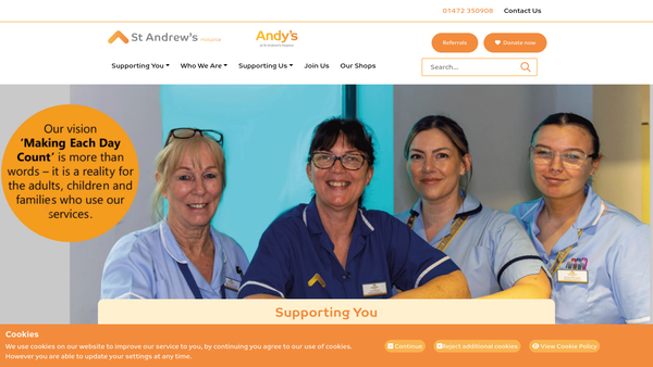 Screenshot of the St Andrews Hospice Limited website