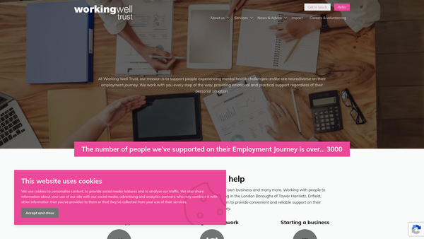 Screenshot of the Working Well Trust website