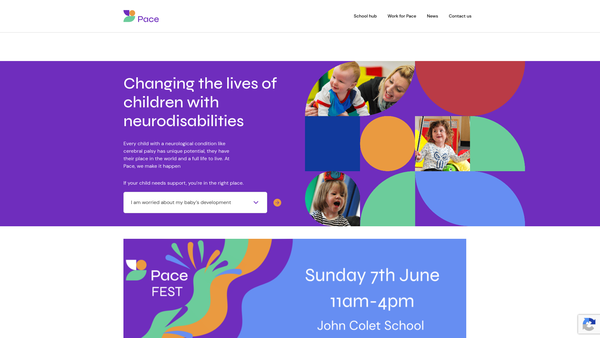 Screenshot of the The Pace Centre Ltd website