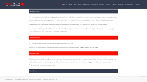 Screenshot of the York Coronary Support Group Trust website