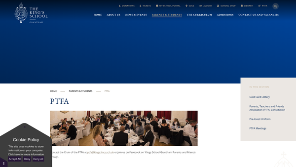 Screenshot of the King's School Parents, Teachers And Friends Association website