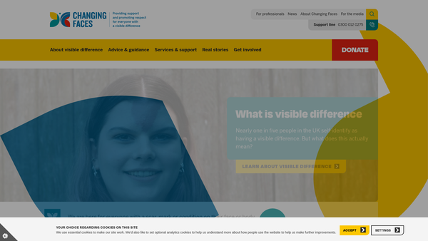 Screenshot of the Changing Faces website