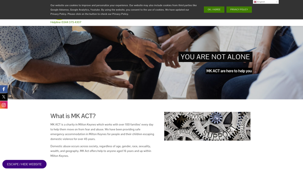 Screenshot of the Milton Keynes Womens Aid website