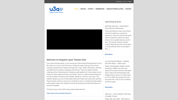 Screenshot of the The Kingston University Of The Third Age website