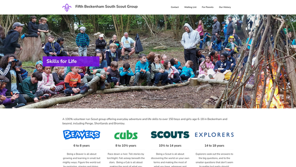 Screenshot of the 5th Beckenham South Scout Group website
