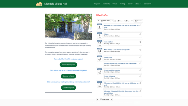 Screenshot of the Allendale Village Hall And Recreation Ground website