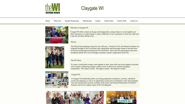 Screenshot of the Claygate Womens Institute website