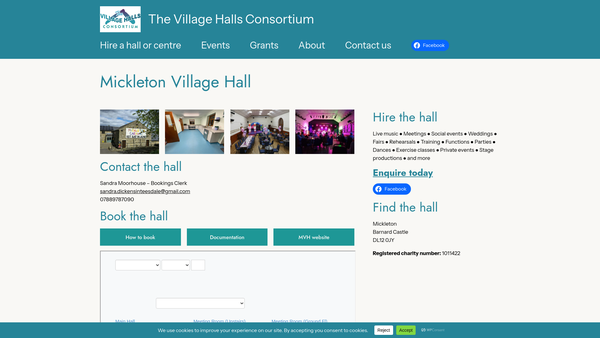 Screenshot of the Mickleton Village Hall Association website