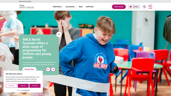 Screenshot of the YMCA North Tyneside website