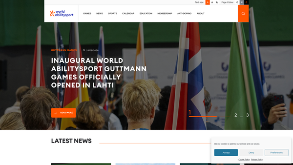 Screenshot of the World Abilitysport Federation Ltd website