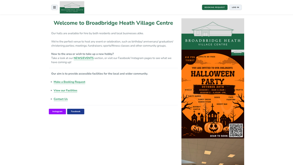 Screenshot of the Broadbridge Heath Village Centre website